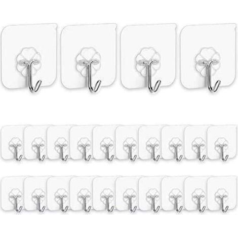 Lntyq Crochets adhésifs pour cuisine - Lot de 24 crochets adhésifs sans clous avec crochets en acier inoxydable Crochets de plafond de salle de bain réutilisables (1/4)