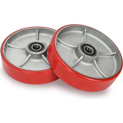 Lot de 2 roues pour chariot élévateur en polyuréthane/PU Ø200 x 50 mm, axe 20 mm avec roulement à billes, roulettes de rechange, roulette pivotante pour chariots à palettes, charge max. 3000 KG (1/5)