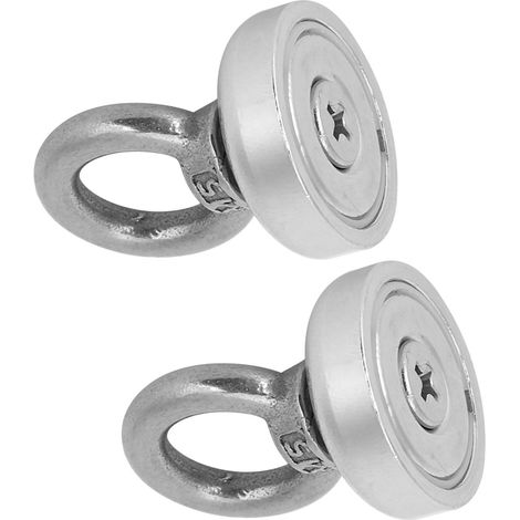 2 crochets de levage magnétiques, aimant de pêche, outil de pêche N35, revêtement 3 couches, suspension intérieure, 14 kg (1/5)
