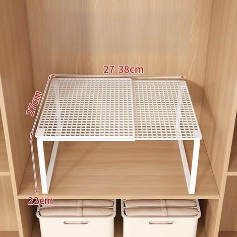 Étagère de rangement extensible pour armoire, unité de rangement multi-niveaux avec étagères, range-chaussures, sans perçage pour un gain de place, blanche, petite taille. (1/5)