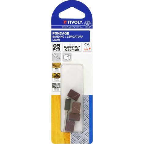 Tivoly - 4 Mini-Bande Corindone G80/120 Ø6,35 mm + Pilota - Asta Ø3 mm - Adatto per uso su mini trapano tipo Dremel (1/2)
