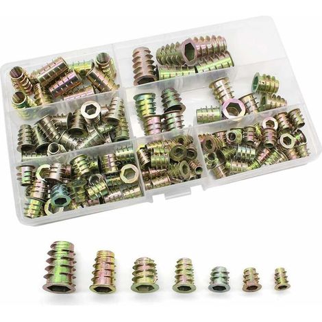,100Pcs écrous Assortiment Hexagonaux en Alliage de Zinc M4 M5 M6 M8 M10 Insert Fileté Nuts pour Meubles en Bois (1/5)