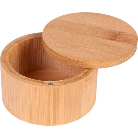 Salt Cellar - Bamboo Round Spice Container With Magnetic Swivel Lid - For Kitchen Seasoning Storage - 10.2 X 10.2 X 6 Cm - 1 Piece (1/5)