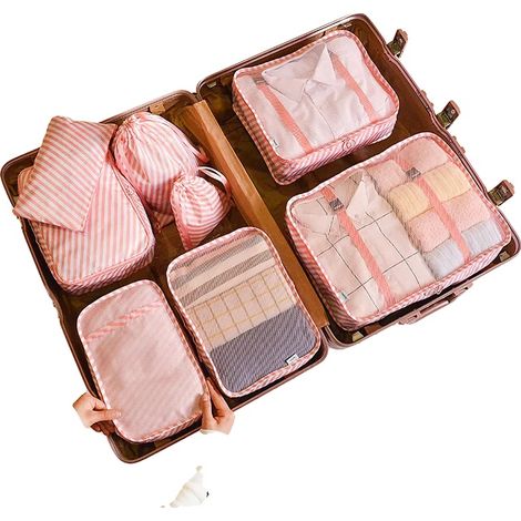 Cubos organizadores de viaje, nailon ligero, diseño impermeable, resistentes a los arañazos, 8 unidades. (1/2)