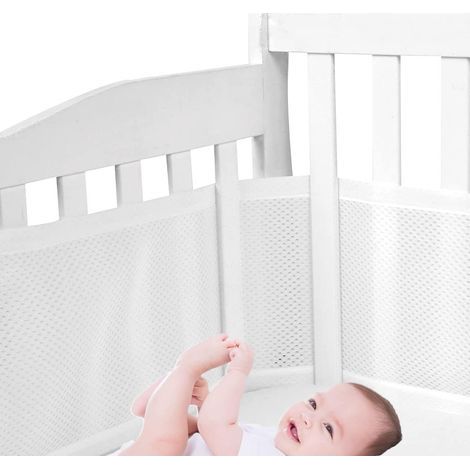 White Breathable Mesh Crib Bumper, 4 Sides, Anti-Collision for Baby Crib (1/5)
