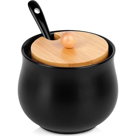 Azucarero de cerámica con cuchara, negro 139683 (1/5)