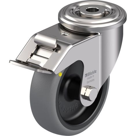 Roue pivotante/freinante de 100 mm en acier inoxydable avec bande de roulement conductrice grise (1/5)