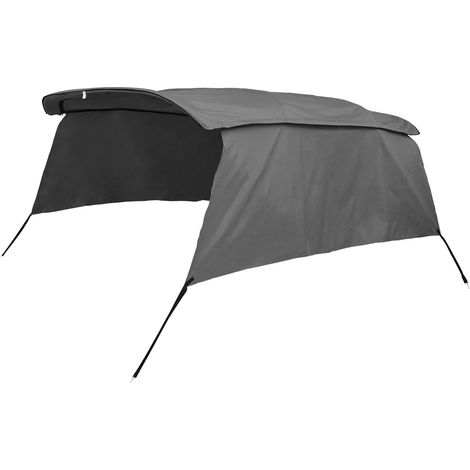 Bimini Toile Couverture Gris 1pc pour Bateau Polyester 600D 4 Arc 8'L x 54"H x 91"-96"W, Fermeture À Glissière Avant/Arrière, Pare-Soleil Latéral Détachable, Botte De Rangement (1/5)