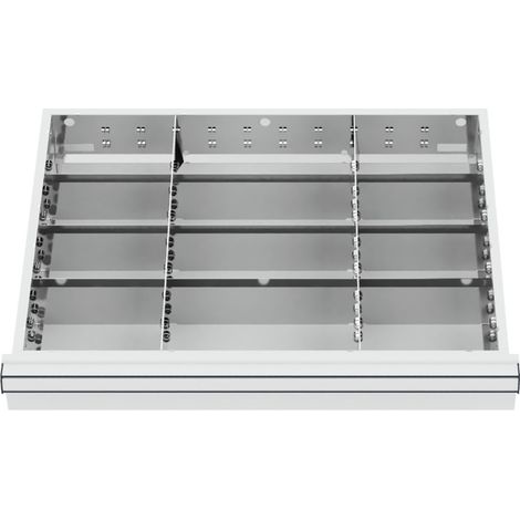 Compartimentage de tiroir STIER, séparations en métal, BLH 75 mm, dimensions intérieures 600x450 mm, 12 casiers, 6 x TW 175