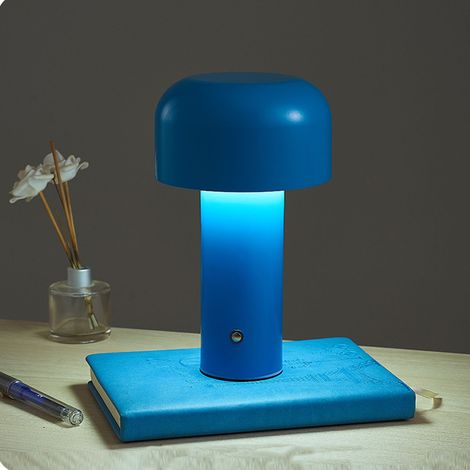 Lampe de bureau champignon tactile LED pour chambre, bureau, hall d'exposition, 3 températures de couleur, bureau de bar/restaurant, lampe de bureau rechargeable USB (bleue) (1/5)