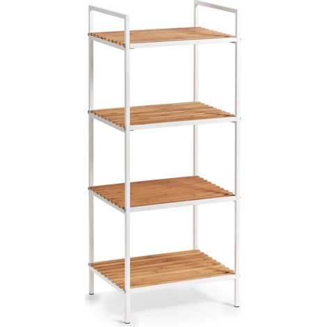 Étagère sur Pied à 4 étagères, Bambou/métal, Blanc, env. 39 x 33 x 95 cm (1/4)