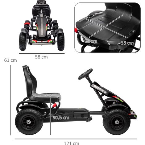 Karting pour enfants, siège réglable, frein à main, à partir de 5 ans, 121 x 58 x 61 cm, noir (1/5)