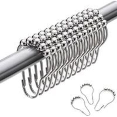 Anneaux de Douche en Acier Inoxydable,12 Pièces Crochets pour Rideau de Douche Crochets en S Petit pour Tringle de Douche de Salle de Bain (Argent) (1/5)