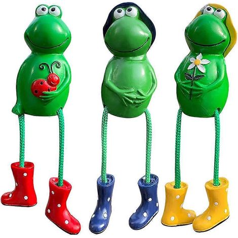 Lot de 3 figurines de grenouilles en résine, statues de grenouilles faites main, figurines décoratives amusantes (1/4)