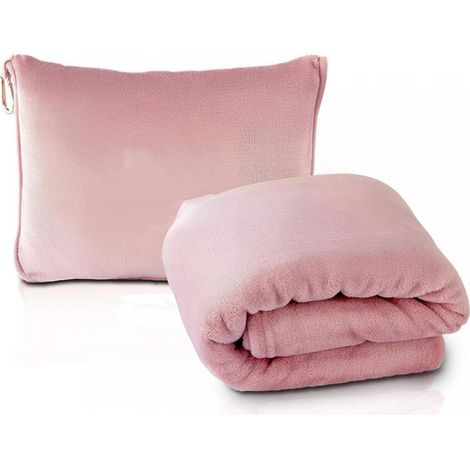 clair Ensemble couverture et oreiller de voyage 2 en doux compact léger pour plus confort dans l'avion 61 x 45 pouces 45 pouces Rose (1/5)