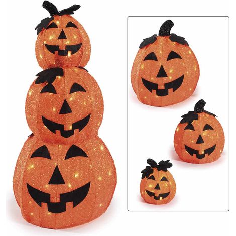 Zucche luminose di Halloween impilabili con anima metallo e luci, Grande: Ø 33 cm x 38 H