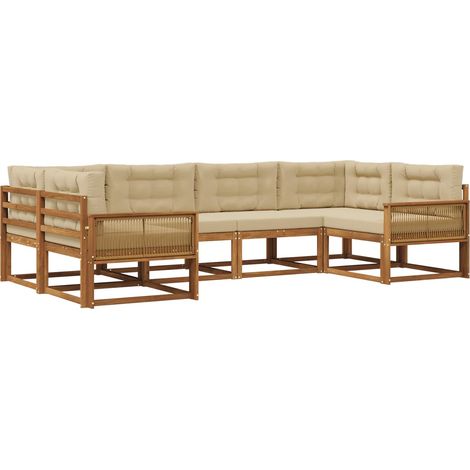 Outdoor Sofa Set 6 pcs Natural and Beige vidaXL