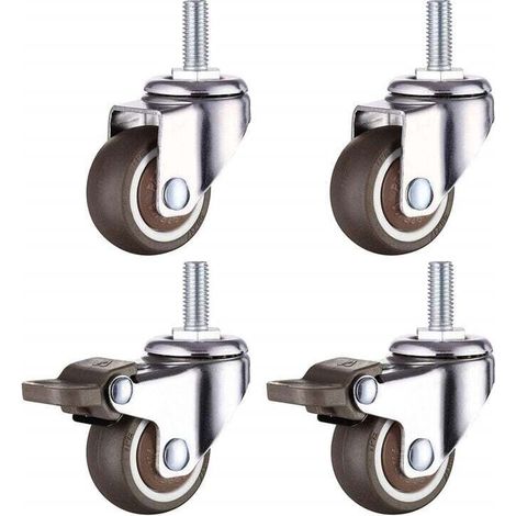 4x Möbelrollen mit 2 Bremsen - 4 Schwerlast Rollen für Möbel mit 2 Bremsen - 38mm M8x20mm Gewinde, Gesamttragfähigkeit 22 kg x 4  Schwerlastrollen - Lenkrollen Transportrollen Laufrollen
