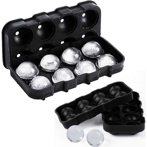 Set mit 2 großen Silikon-Eiswürfelformen für 8 Kugeln Eiscreme, runde oder kugelförmige Eiswürfel (1/5)
