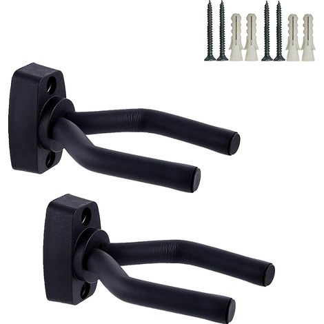 Lot de 2 crochets muraux pour guitare, support mural noir avec vis - Installation facile - Convient à toutes les tailles de guitares (1/5)