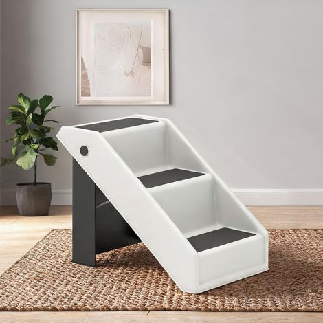Marchepied pour animal 3 marches blanc cassé pliable en plastique (1/5)