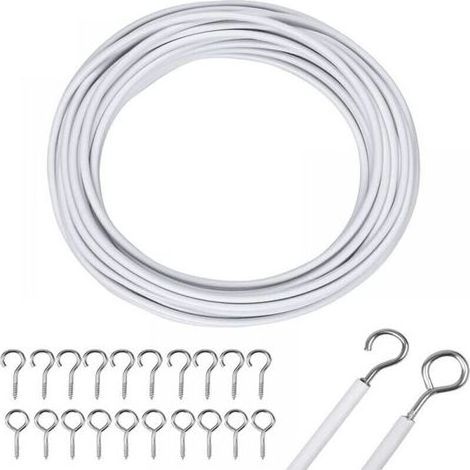 Cordon de rideau blanc de 10 m Cordon de rideau avec crochet et œillet de rideau Cordon de rideau pour tringle à rideau Accessoires de fixation de rideau en filet de rideau suspendu (1/5)