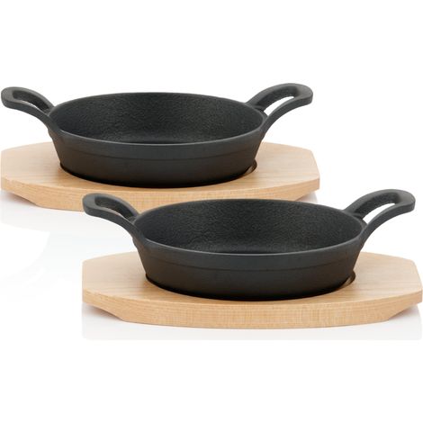 BBQ-Toro Sartenes de hierro fundido, base de madera (2 piezas)  Ø 16 cm  ya curadas - preseasoned (1/5)