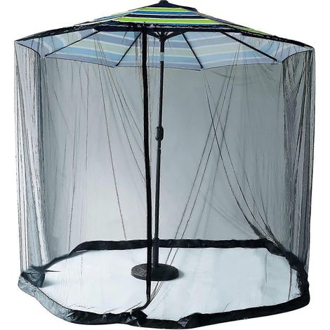 Moustiquaire d'extérieur pour parasol de terrasse, toile zippée avec cordelette réglable, compatible avec les parasols et tables d'extérieur de 2,1 à 2,7 m. (1/5)