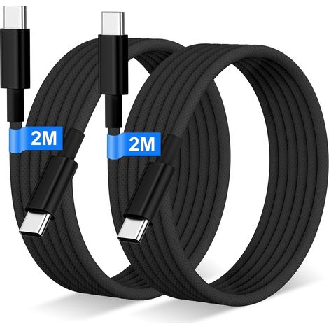 Câble USBC vers USBC pour iPhone 17/16/15/Pro Max/Plus,iPad Pro/Air/MacBook, [2M/Lot de 2] 60W Câble USB C Charge Rapide Nylon Tressé Câble Chargeur Cordon USB C pour Samsung Galaxy S25/S24/23 Ultra (1/5)