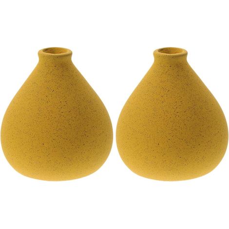2 Pièces Vase à Fleurs en Céramique Jaune Minimaliste et Élégant pour Décoration de Salon ou Chambre, Usage Polyvalent, Sain et Sécurisé (1/5)