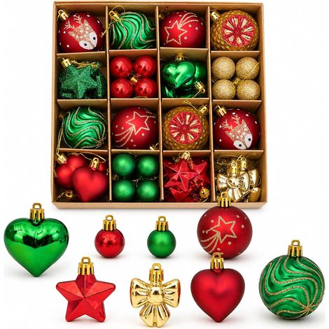 Set mit 64 rosa-silbernen Weihnachtskugeln (3–6 cm) in verschiedenen Formen (Kugeln, Herzen, Sterne, Schleifen) – nachhaltige Weihnachtsbaumdekoration für Weihnachtsbaum, Kaminsims, Kranz und Innenein (1/5)