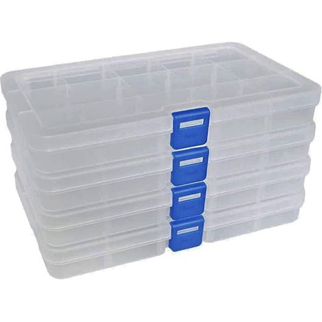 Plastic Jewelry Storage Box Adjustable Multipurpose Tools Container (15 Compartments x 4, Transparent)