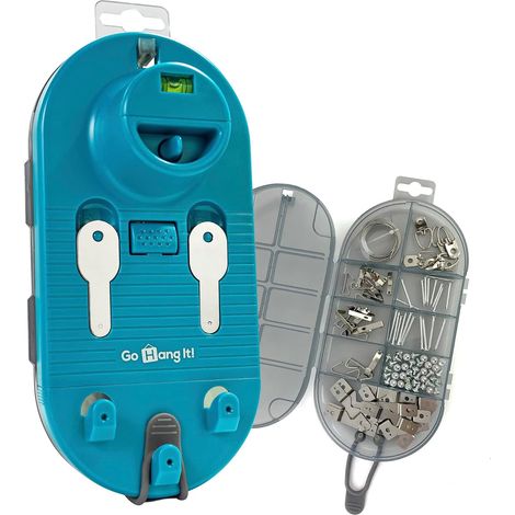 Kit completo per appendere quadri: livellamento e strumento di aggancio, ganci a dente di sega/a filo, kit per montaggio a parete e L-AquaForge. (1/4)
