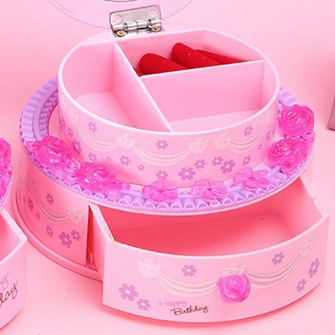 Boîte à bijoux en forme de gâteau d'anniversaire, en plastique rose décoratif, boîte à bijoux musicale pour filles (1/5)