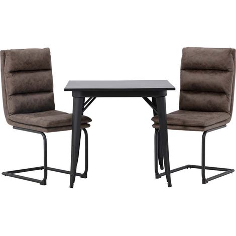 Tempe Essgruppe Tisch schwarz und 2 Zizo Stühle braun.