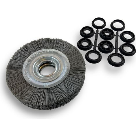 Brosse circulaire NYLON Abrasif Ø 150 mm Epaisseur 2 rangs Carbure de silicium Grain 120 Alésage 32 mm + réducteur bague 25/22/20/16/12 mm Touret meuleuse ponceuse Kibros 235152KR120 (1/5)
