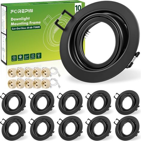 Spot Encastrable GU10 Set, 10 Pièces Cadre De Montage Rond avec Douille Céramique GU10, AC 230V, Trou de Montage Ø 68mm-75mm, Orientable 30° pour Ampoules LED ou Halogènes (1/5)