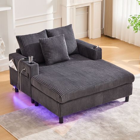 Canapé, méridienne revêtement velours Canapé salon, éclairage LED RGB, ports USB, porte-gobelets intégrés (1/5)