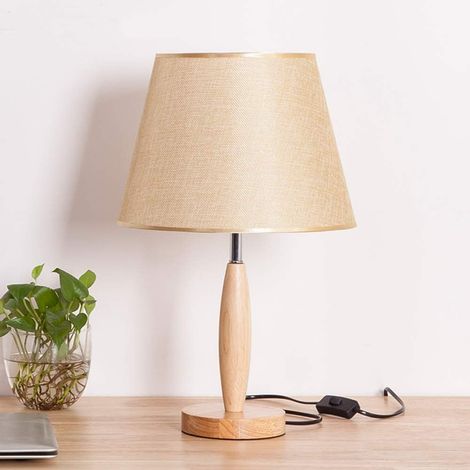 Lampe de table avec abat-jour en tissu de lin avec interrupteur cordon de style vintage E26 Base en bois Ampoules de table antiques