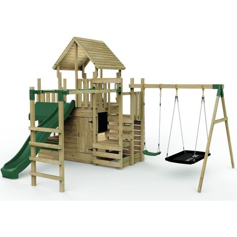 Wooden Climbing Frame with Double Swing, Monkey Bars, Secret Den and Slide (1/5)