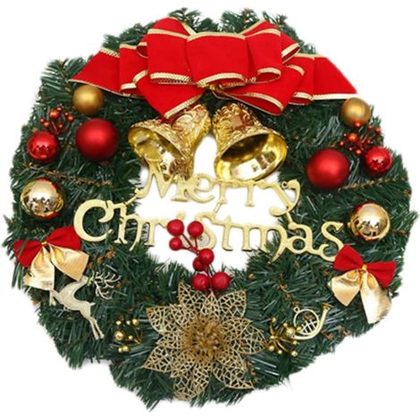 Couronne de Noël 30 cm, Guirlande de Porte avec Boule de Noël Fleur de Noël Bow Berry pour Porte D'entrée, Cheminée et Décoration Murale Intérieur Extérieur- Rouge Vert (1/5)