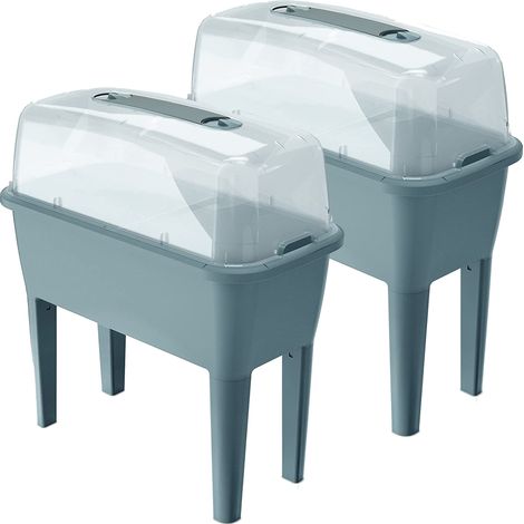 Lot de 2 Jardins urbains avec Serre de 52 litres en polypropylène 77 x 38 x 82 cm Gris (1/5)