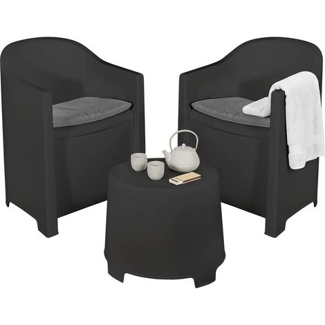 Dmora - Outdoor-Lounge-Set Milazzo, Gartenkomposition mit 2 Sesseln und 1 Couchtisch, Lounge für drinnen und draußen mit Kissen, 100 % Made in Italy, Anthrazit, mit verstärkter Verpackung