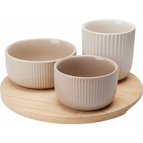 Set aus keramischen Schalen für Snacks LINY auf einem Bambusbrett (1/3)
