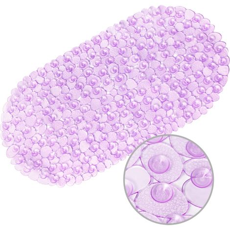 Tapis de bain antidérapant Motif galets Oval(27" x 14") Violet transparent. (1/5)
