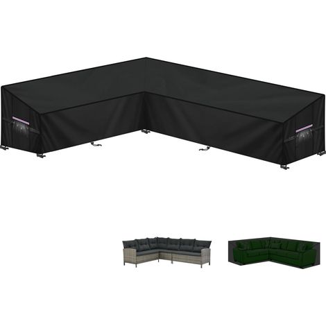 Housse Canapé D'angle Extérieur Bâche de Protection Salon de Jardin en L-Forme Housse de Meubles Imperméable Housses de Canapé de Jardin en 420D Tissu Oxford Étanche, 210x260x87x80/60cm (1/5)