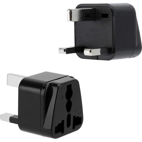 2X Adapteur de Prise en Noir – Set de 2 Pièces Type G Adaptateur de Voyage pour Prise en Courant pour Allemagne, Italie, Espagne, France – Convertisseur Appareil de Conversion (1/5)