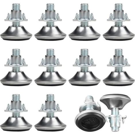 Lot de 12 pieds de meubles réglables M8 x 30 mm - Pieds de nivellement réglables de taille moyenne avec plaque en polypropylène et écrou en T - Patins réglables pour table et chaise (1/4)