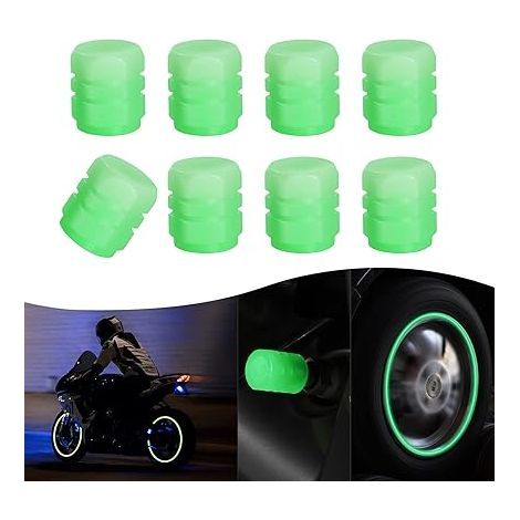 Fluoreszierende Reifenventilkappen (Grün), 8er-Pack leuchtende, staubdichte Reifenventilkappen, universelles, dekoratives Zubehör für Autos, LKWs, SUVs und Motorräder