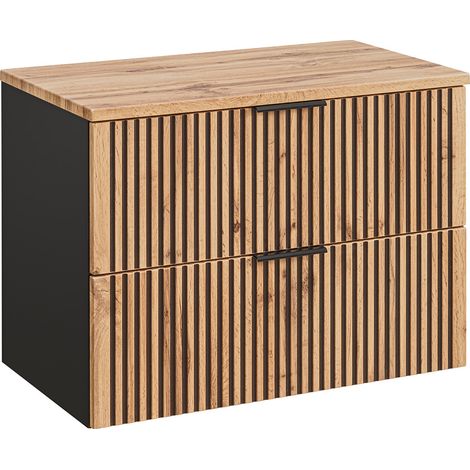 Waschbeckenunterschrank 80 cm für Aufsatzwaschbecken XANTEN-56 in anthrazit mit Eiche Nb. schwarz gerillt, B/H/T: ca. 80,6/59,2/46,5 cm (1/4)